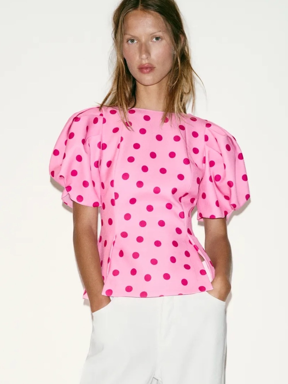 Zara POLKA DOT PUFF SLEEVE TOP